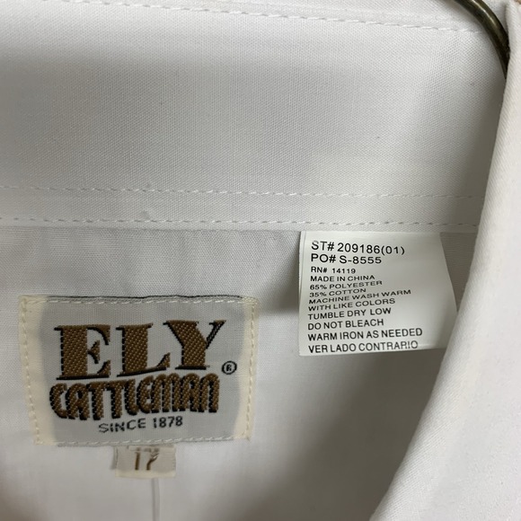 NWT Ely Cattleman Pearl Snap Dress Shirt Men's Sz 17 White Short Sleeve Western - Picture 3 of 9